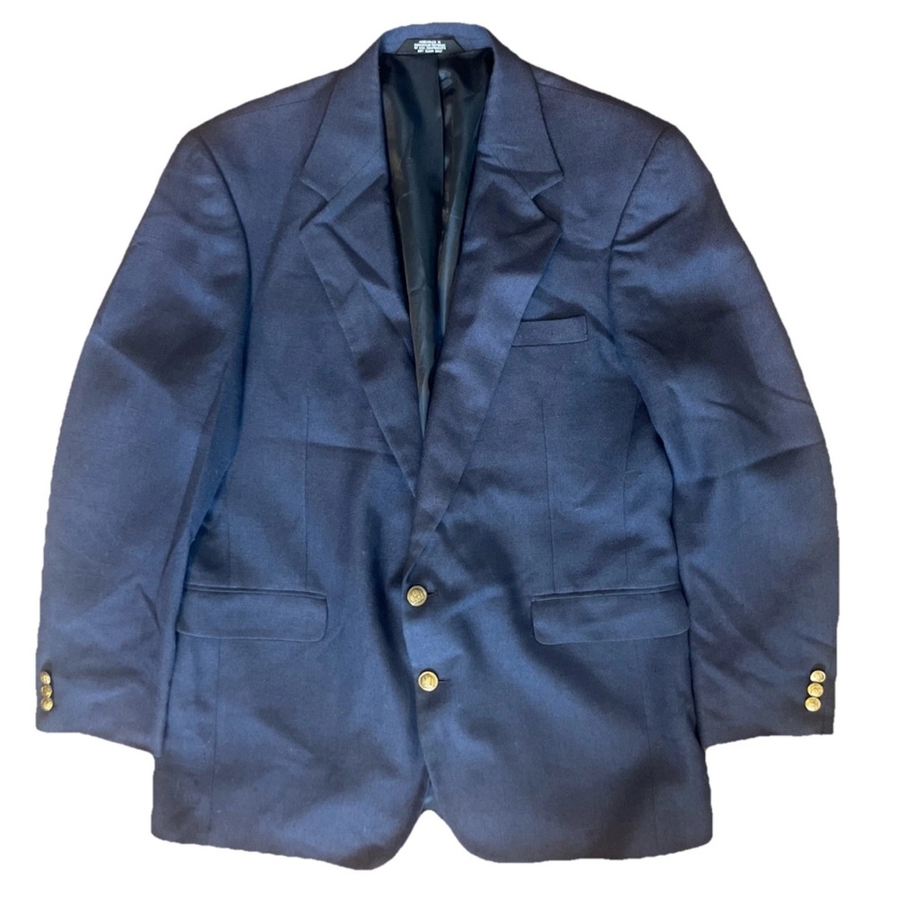 Haggar Men’s Navy Blazer With Gold Buttons 42L Sports Coat Jacket